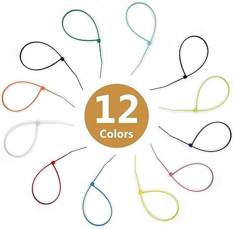 1200 Pieces Zip Ties, Multi-Purpose Assorted Colored Self-Locking Nylon Cable Zip Ties in 12 Different Colour for Home Office Garden Garage and Workshop,4 inch