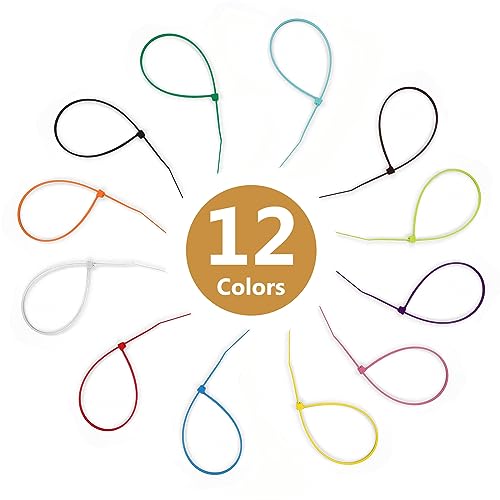 1200 Pieces Zip Ties, Multi-Purpose Assorted Colored Self-Locking Nylon Cable Zip Ties in 12 Different Colour for Home Office Garden Garage and Workshop,4 inch