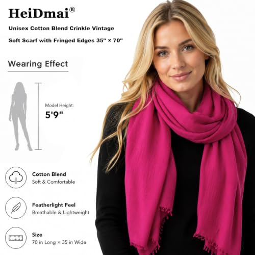 Image of Lightweight Cotton Blend Scarf for Women Men | Large,Breathable,Thin,Soft,Crinkle Scarf,Hijab Head Wrap,NeckScarf,Everyday,Travel Scarf,Summer Dress Scarves Holiday Gift