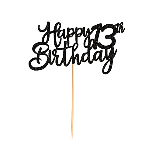 Image of FestikoBlack Glitter 13th Happy Birthday Cake Topper Boys Girls Food Picks for Celebrating Thirteen Years Old Birthday Anniversary Party Decorations Supply