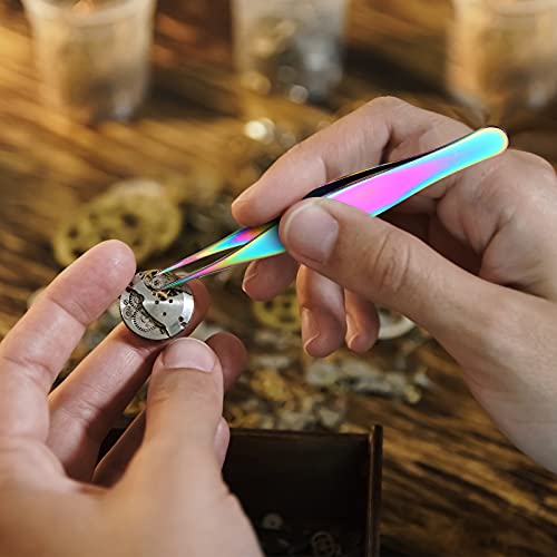 Honoson 6 Pieces Tweezers for Ingrown Hair Remover Pointed Blackhead Remover Point Tip Tweezers Stainless Steel for Nose Facial Hair Eyebrow and Shards(Rainbow Color) - Thumbnail 6