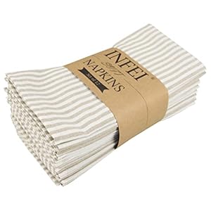 Plain Striped Cotton Linen Blended Dinner Cloth Napkins – Set of 12 (40 x 30 cm) – for Events & Home Use (Beige)