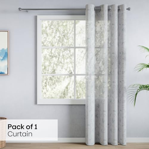 Image of haus & kinder Curtains 7 feet Long | Embroidery Sheer Curtains 7 Feet Long Pack of 1 | Door Curtains 7 feet Light-Filtering & Breathable Sheer Curtains (Willow Trail Sea Foam, 114x213cm)