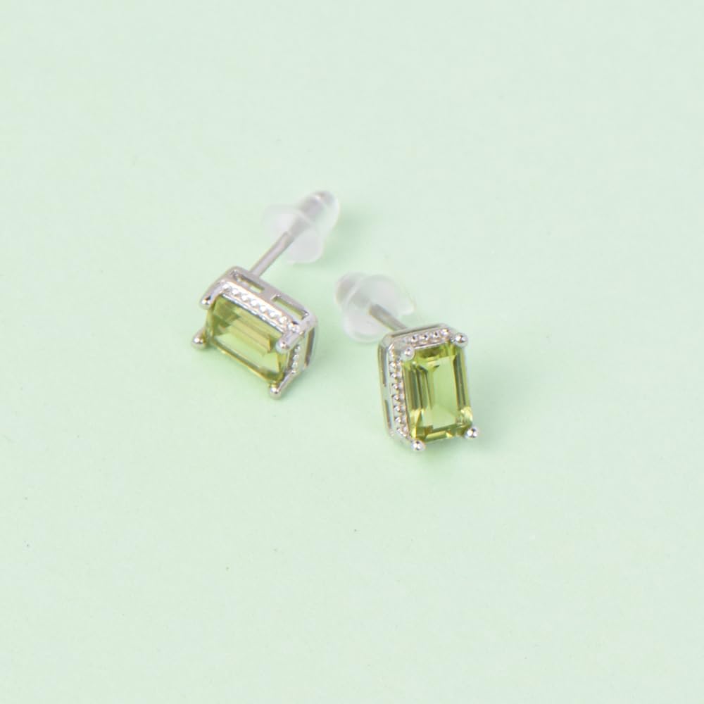 Natural Purple Amethyst/ Garnet /Olivine /Topaz /Citrine Crystal Sterling Silver Stud Earrings Hypoallergenic Square Handmade Dainty Classy Earrings Jewelry Gift For Her （Emerald Cut 4 * 6mm 1.50 Carat Cttw ）