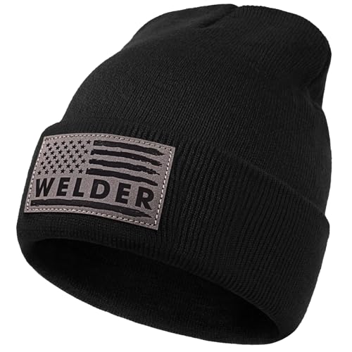 GUMMAUC Welder Gifts for Men Women, Cuffed Beanie Hat with Leather Flag Patch - Gifts for...