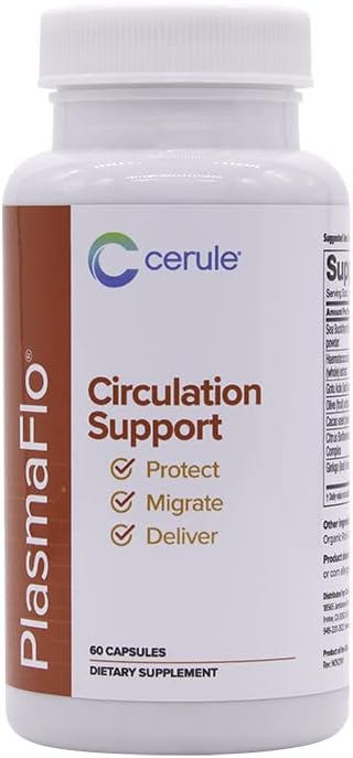 Cerule Plasmaflo Blood Flow and Circulation Support Supplement – Vascular and Heart Health Formula with Enzyme Blend, Gotu Kola, Ginkgo Biloba, Sea Buckthorn, and Antioxidants – 60 Vegetarian Capsules