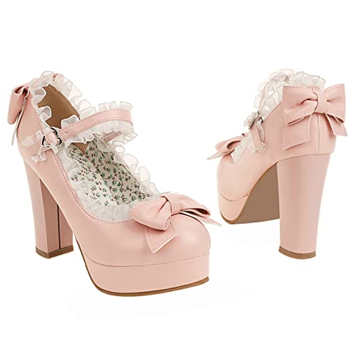 UniqueStride Women Platform Mary Janes Chunky High Heels Pumps Ankle Strap Block Heel Round Toe Lolita Shoes3