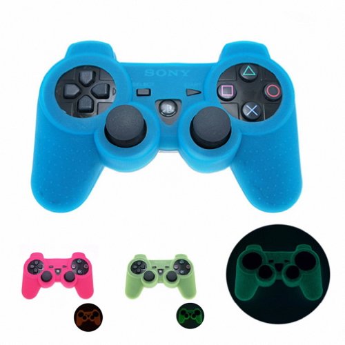 BLUE GLOW in DARK Playstation 3 PS3 Wireless Game Controller Anti-Slip Silicone Case Skin Protector Cover (Many Colors Available)