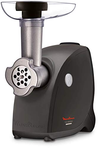 Moulinex Hachoir à Viande HV4 Hachoir Electrique 2000W 2 Grilles de Broyage Accessoires pour Kebbés, Saucisses, Cône Râper, Trancher, Gratter Noir ME452800