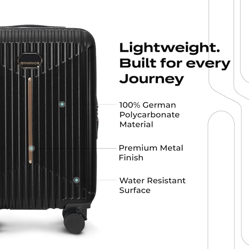 Image of The Midnight Voyager Set of 2 Luggage, Cabin 57cm, Check in Medium 67.5 cm, Hard Sided Polycarbonate Trolley Bag, Dual Anti-Theft Zippers, TSA Lock (Ebony Black)