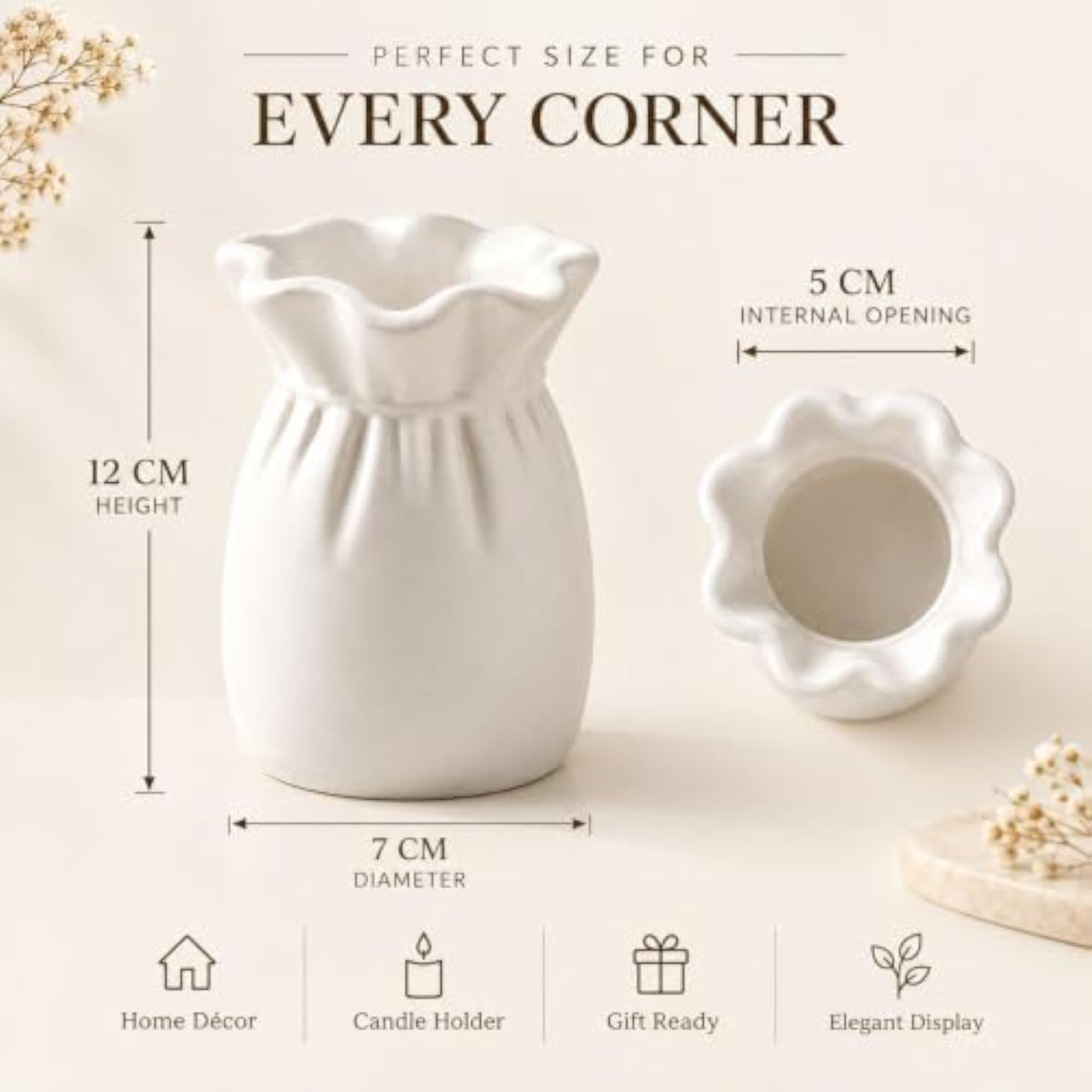 Ceramic Ruffled Candle/Candle Holder, Elegant Home Decor