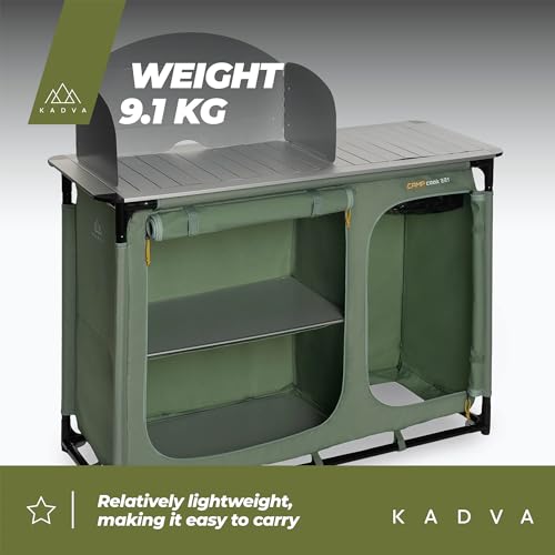 KADVA CAMPCook 221 Camping Küchenschrank faltbar 48,5x121x83,5 cm Campingschrank aus strapazierfähigen Materialien Leichte und stabile Konstruktion Einfacher Aufbau und Transport Farbe Grün