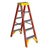 Werner T6205 Type IA Fiberglass Twin Step Ladder, 4 Steps, Orange, 300lb Load Capacity, 5' Length,...