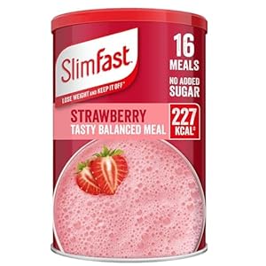 SlimFast Evenwichtige maaltijdshake, gezonde shake voor uitgebalanceerd dieet met vitaminen en mineralen, rijk aan vezels, maaltijdvervanging, aardbeiensmaak, 16 porties, 584 g, verpakking kan
