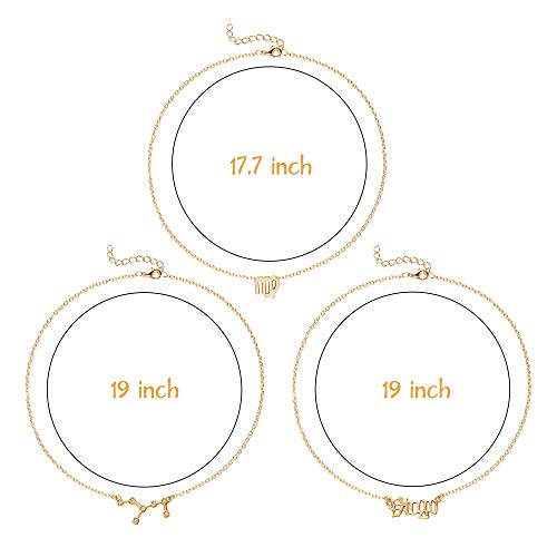 PANTIDE 3Pcs Constellation Zodiac Layer Necklaces for Women Girls, Retro 14K Gold Plated 12 Constellation Pendant Necklace Exquisite Letter Horoscope Old English Zodiac Sign Jewelry Birthday Gift2