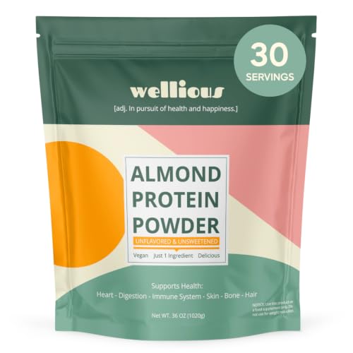 Image of wellious Almond Vegan Protein Powder, Unflavored, 18g Protein, Soy-Free, 36 oz