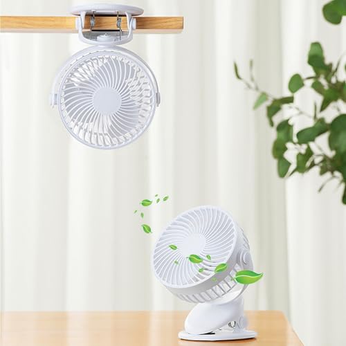 MZQMK Ventilador USB Recargable, Ventilador De Mesa Pequeño Clip, Potente Ventilador Portatil Silencioso 3 Velocidades, Rotation Mini Ventiladores para Oficina, Hogar, Camping