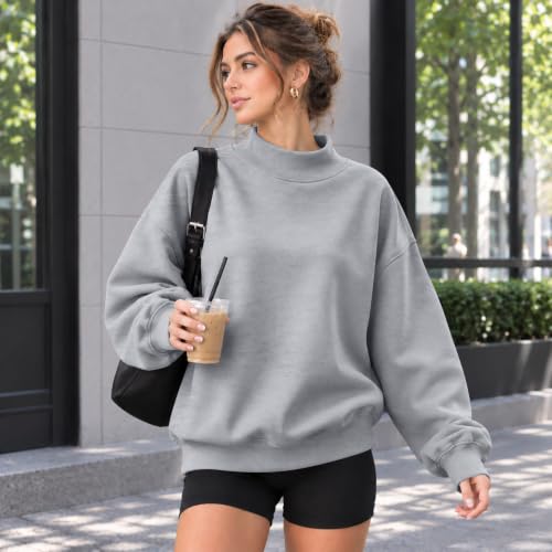 Womens Oversized Mock Neck Sweatshirt Solid Color Comfort Tunic Sweatshirt - image 5