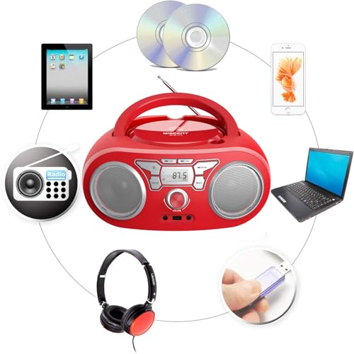 Image of Portable CD Player Boombox with Bluetooth, FM Radio, USB Input, 3.5mm AUX and Headphone Jack, Clear Stereo Sound
