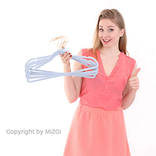 Mizgi Premium Velvet Hangers (50 Pack) Heavy Duty - Non Slip Felt Hangers - Velvet Suit Hangers Light Blue - Rose Gold Hooks,Space Saving Clothes Hangers #TOP5