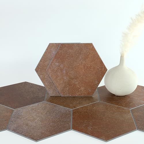 W&S Hexagon Peel & Stick Floor & Backsplash Tile, Red Brown