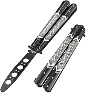 GOOD WORKER Butterfly Knife Trainer - Balisong Trainer - Practice Butterfly - Balisong Butterfly Knives NOT Real NOT Sharp Blade - Black Dull Trick Butterfly - Butter Fly Training K14B