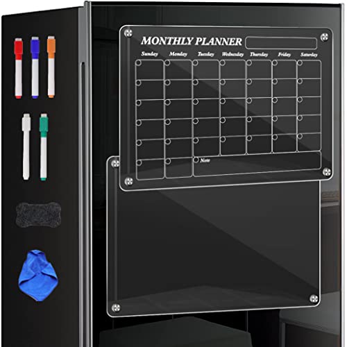 Acrylic Calendar Fridge Magnetic 2023 Planner Kit Dry Erase Calendar Board For Refrigerator 2 Set Reusable Magnetic Planner Whiteboard Includes 5 Markers, Eraser, Clean Cloth #TOP5