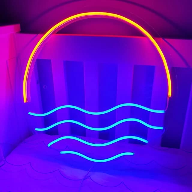 Image of Sunset&Sea Blue LED Neon Signs Sunrise Neon Lights For Bedroom Decoration Cool Wall Decor For Living Room Boy's Room USB Powered(12 * 12 inch)