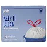 Perk Kitchen Trash Bags, 13 Gallon Garbage Can Liners, Drawstring Closure, Great for Home, Office, Classroom, 120-Pack, White