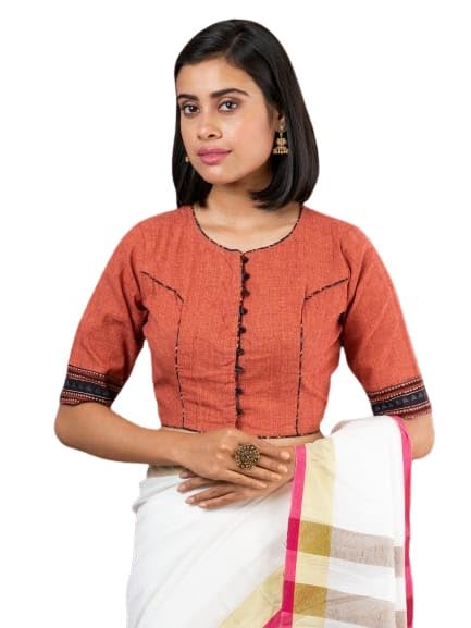 jalpaibon Round Neck Women's Orange Cotton Readymade Saree Blouse |3/4 Sleeve| Readymade Blouse for Women -JALPBL 23-04-107-picture-18