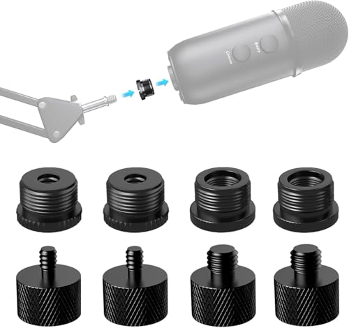 Etour 8 Pcs Mic Stand Adapter Set 5/8 Female to 3/8 Male, 3/8 Female to 5/8 Male, 5/8 Female to 1/4 Male and 1/4 Female to 5/8 Male Screw Thread Adapter Mic Thread Adapter Kit for Microphone