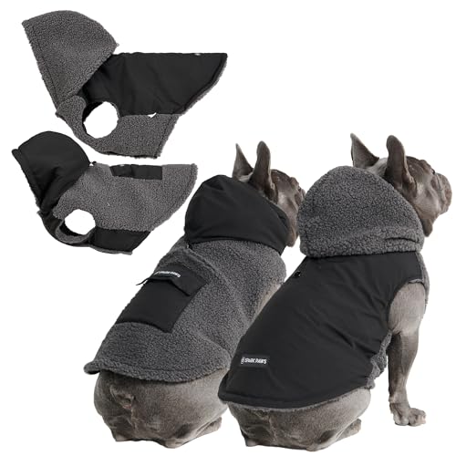 Image of Spark Paws Reversible Dog Hoodie, Sweater for Winter Cold, Warm Clothes for Small Medium Large Breeds - Black and Grey - XL
