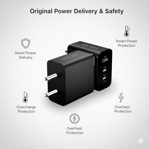 Image of 65w PD PPS USB-C Power Adapter Compatible with Nothing Phone 4 /4(a) /4(a) pro (2026) /3a Pro /3a /3 /2a plus /2a /2 /1Phone| Rapid Charging wall Charger | Original Charging Speed