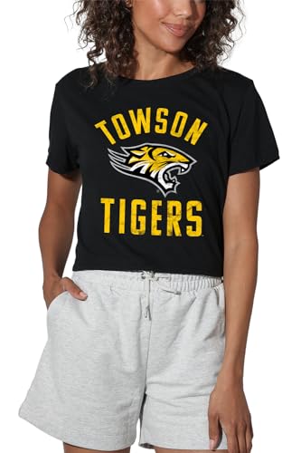 Towson University Official Tigers Logo Women's Crop Top T-Shirt, Black, Small