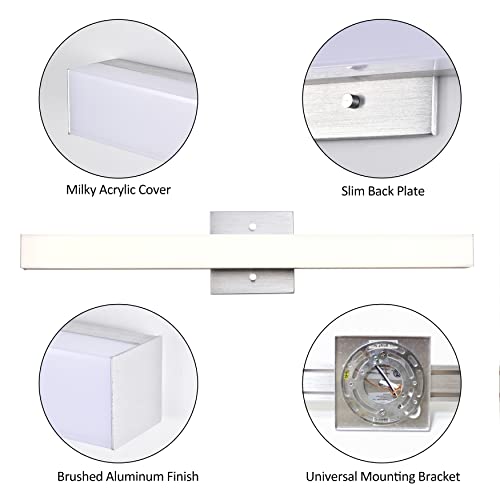 Evesky Led Bathroom Vanity Light Fixture Dimmable Modern Bath Light Bar 24 Inch Brushed Silver Aluminum Wall Sconce 30W 3000K Warm White #TOP6