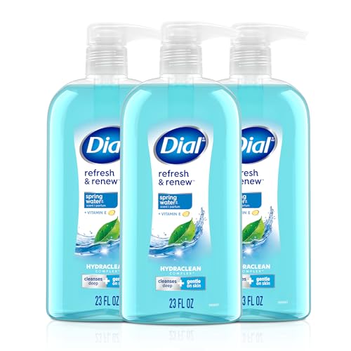 Dial Body Wash, Refresh & Renew Spring Water, 23 Fl Oz (Pack of 3), Hydraclean Complex & Vitamin E, Gentle, Leaves Skin Feeling Nourished, Dermatologist-Tested, No Parabens & Sulfates