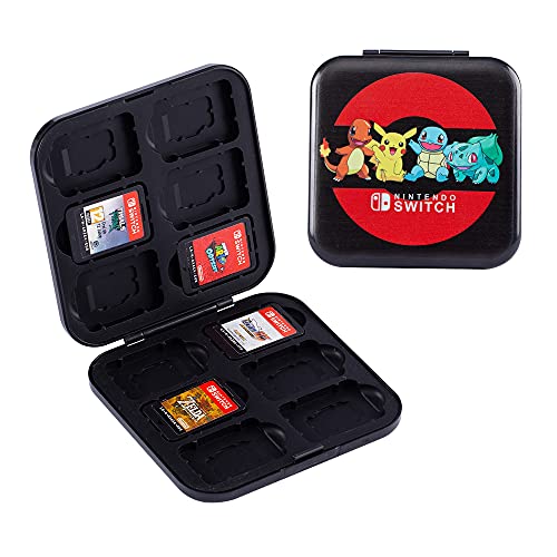 PERFECTSIGHT Game Card Case for Nintendo Switch & Switch Lite, 12 Game Holder Cartridge Case for Switch Game Cards and 12 SD Cards, Compact & Portable Game Storage Case Box - Black Pokemon