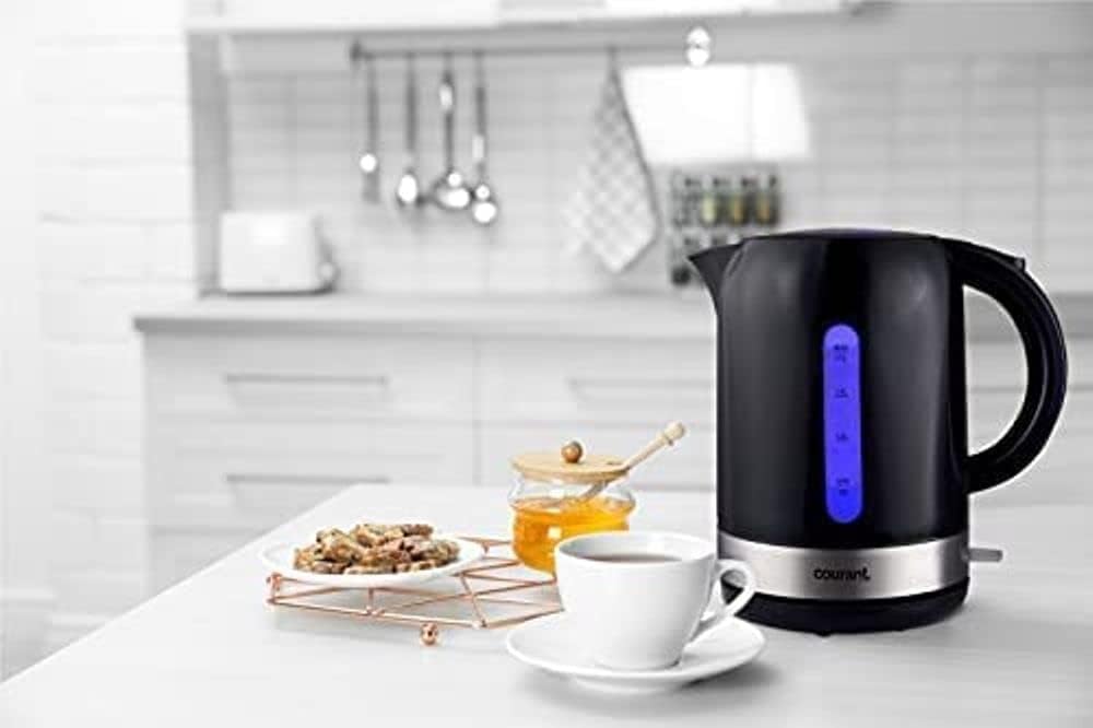 Courant COUKEP175K 1.7 Liter Electric Kettle Cordless with LED Light, 1000W Power, Automatic Safety Shut-Off, Perfect for Tea/Coffee/Hot Chocolate/Soup/Hot Water, Black Color