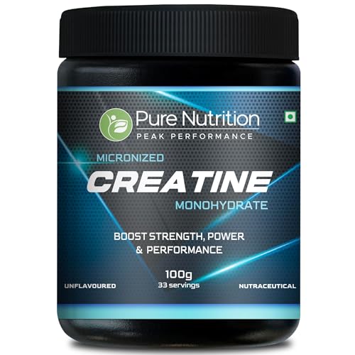 Image of Pure Nutrition Micronised Creatine Monohydrate Powder, Pre /Post Workout Supplement, Instant Energy for Athletic Performance, Fast Recovery, Increased Muscle Mass, Unflavoured, 100g, 33 Servings