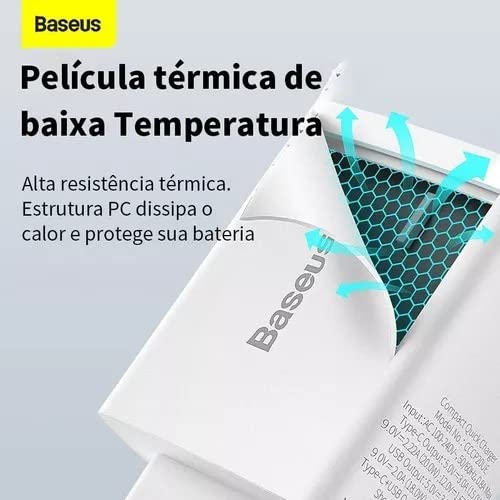 Carregador de Parede Baseus Compact Quick Charger U+C 20W Branco,Modelo CCCP20UE