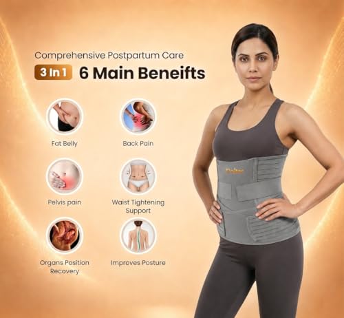 Image of DOLTAS 3-in-1 Post Pregnancy Abdominal Belt for Women - C-Section Abdomen Belt & Belly Wrap for After Delivery Recovery - Adjustable Postpartum Belt, Maternity Belt for Waist, Pelvis & Tummy Support (Free Size) (GREY)