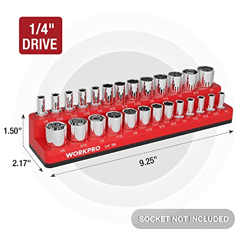 Image of WORKPRO Magnetic Socket Organizer, 1 /4-Inch SAE Socket Holder | Hold 26-Piece Sockets, Suitable for Standard and Deep Socket, Magnetic Base, No Scratches Installation, Sockets not Included