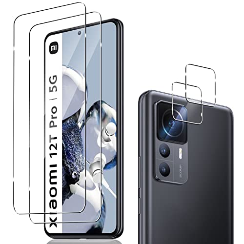 Holilo [2+2 Stück für Xiaomi 12T Pro 5G / Xiaomi 12T 5G für Panzerglas Schutzfolie und Kamera Schutzfolie, 9H Härte Anti-Kratzen Anti-Blasenfrei Panzerfolie Gehärtetes Glas Displayschutzfolie Cover