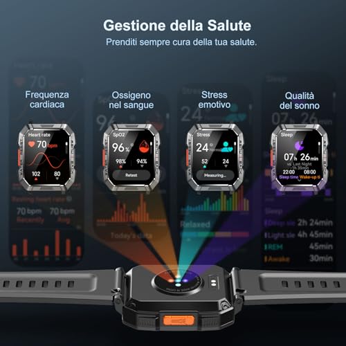 Blackview Smartwatch Uomo, Smartwatch Militare Uomo Fitness con Chiamate Bluetooth,2.01" Orologio Intelligente 112+ Modalità Sportive/900 mAh/Sonno/Cardiofrequenzimetro/Torcia/Bussola per Android IOS - Immagine 3