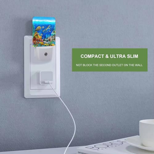 Image of LED Night Light,Colorful Underwater Fish LED Night Light Plug into Wall with Dusk to Dawn Light Sensor White Energy Efficient Nightlight for Bedroom Bathroom Hallway Living Room Kitchen