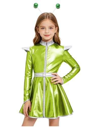 Disfraz de alienígena y robot espacial verde de renvena para niños de 9-10 años 3