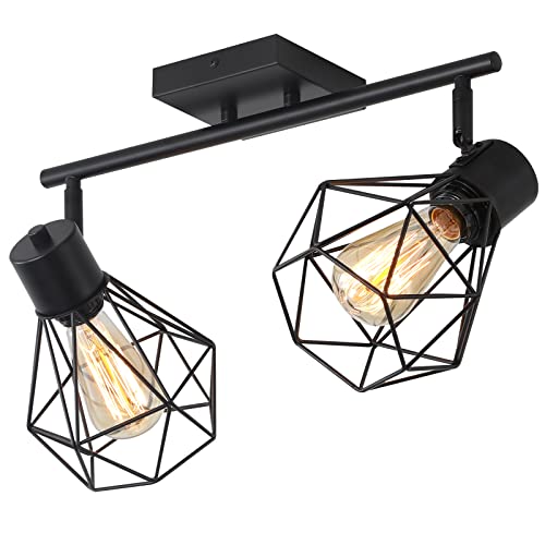 SEEBLEN Industrial 2 Light Track Lighting Kit, Black Flush Mount Ceiling Light, Adjustable 2 Head Ceiling Spotlight for Kitchen, Living Room, Hallway, Bathroom, Cabinet, Etc.