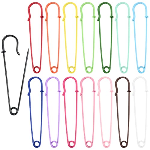 JAXICREY 15 Stück Sicherheitsnadeln Groß 75 mm Bunt Metall Sicherheitsnadel Große Sicherheitsnadeln Kiltnadel Large Safety Pins for Cardigan Dekorative Gegenstände Leinwand Decken