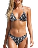 JTSONN Bikini Set Damen Zweiteiliger Bademode Neckholder Sexy Punktmuster Triangel Badeanzug Schnürende Push up Sommer Strand Swimsuit mit Brustpolster
