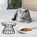 Chewtoyo Food Bowl & Water Raised Cat, Black with Anti Vomiting Relief Non-Slip Stand All Cats Non-Slip Feeder Dish Shallow Elevated Reflux Anti Mat Ceramic for Cat (Food Bowl Cat-Raised)